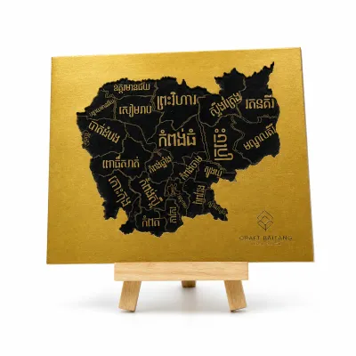 Cambodia map provinces on stand (20 x 17cm)