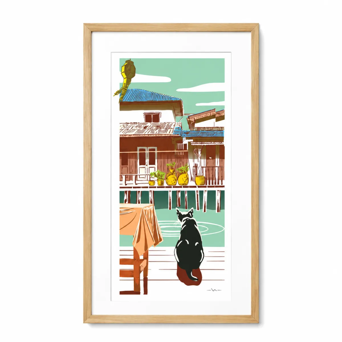 A4 size Art Print Cat by the River