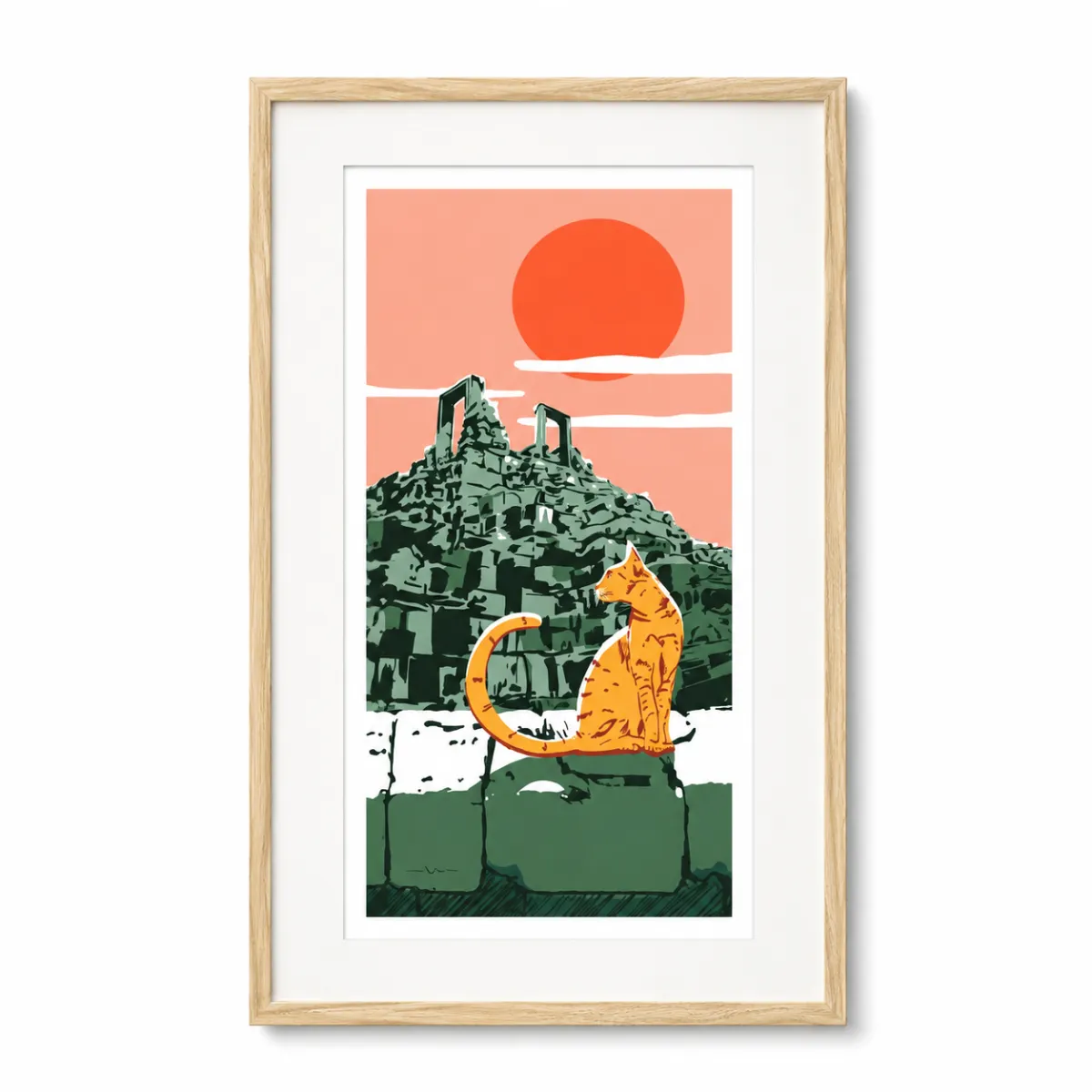 A4 size Art Print Cat in the Temple