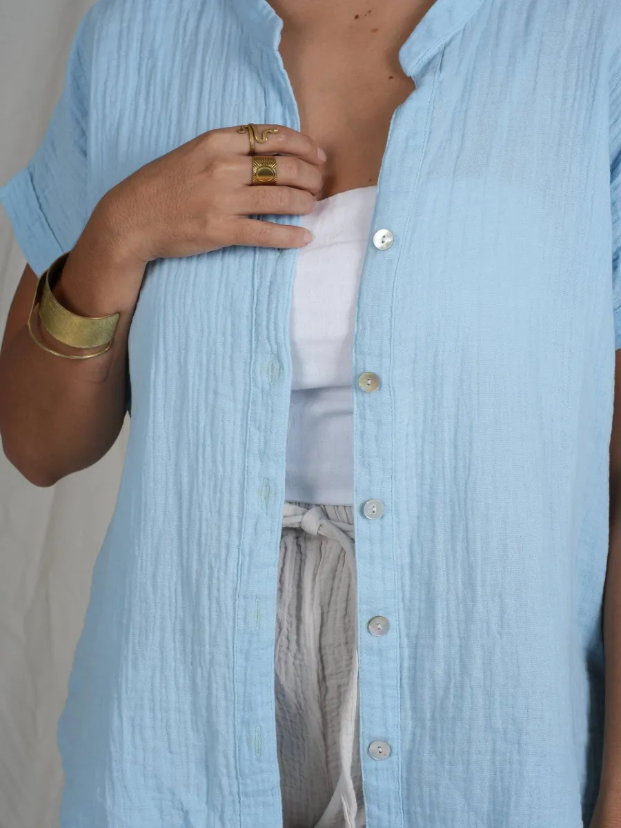 Shirt-the collarless-bluesky muslin-one size