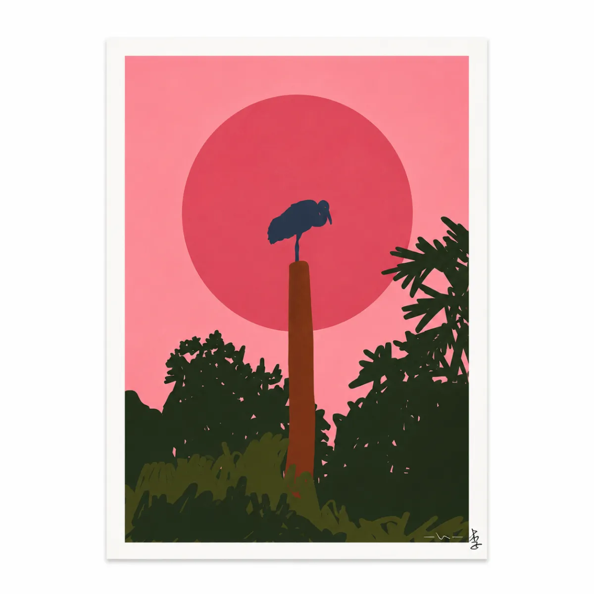 A4 size Art print Crane on the Coconut tree