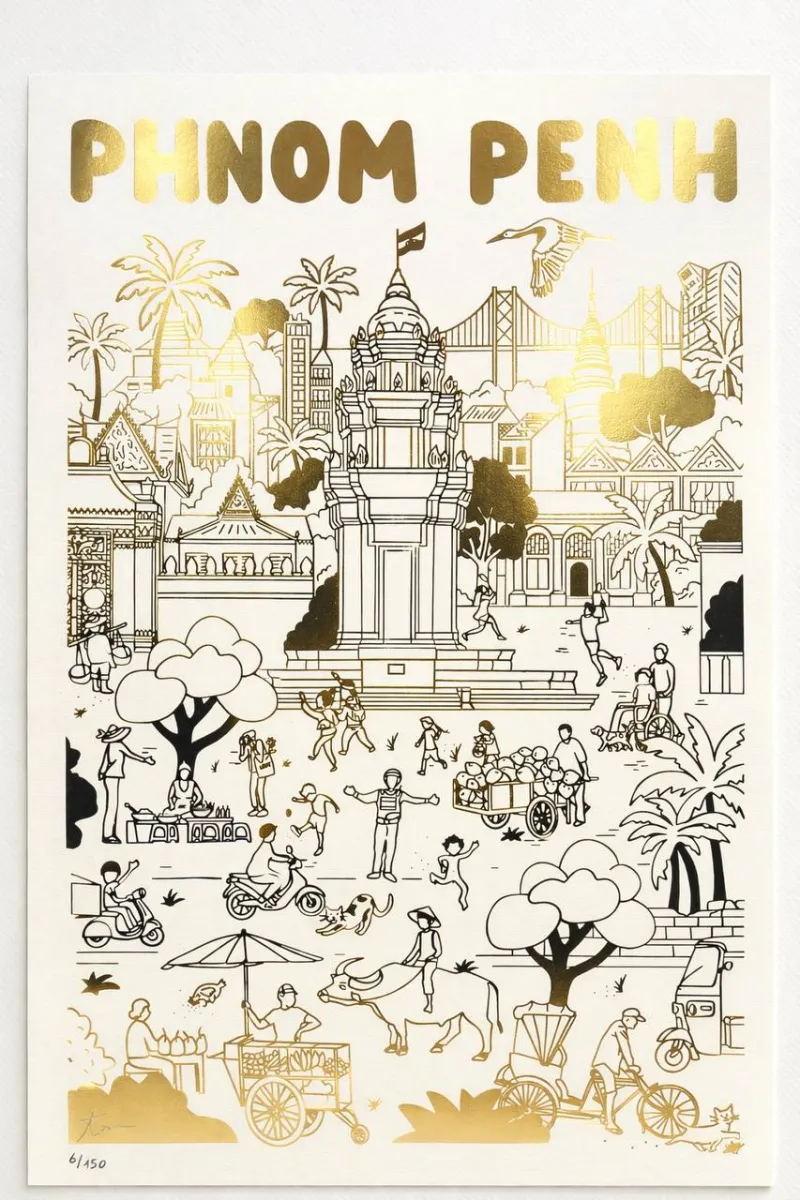 ផ្ទាំងព្រីន Phnom Penh ពណ៌មាស (32x44cm)