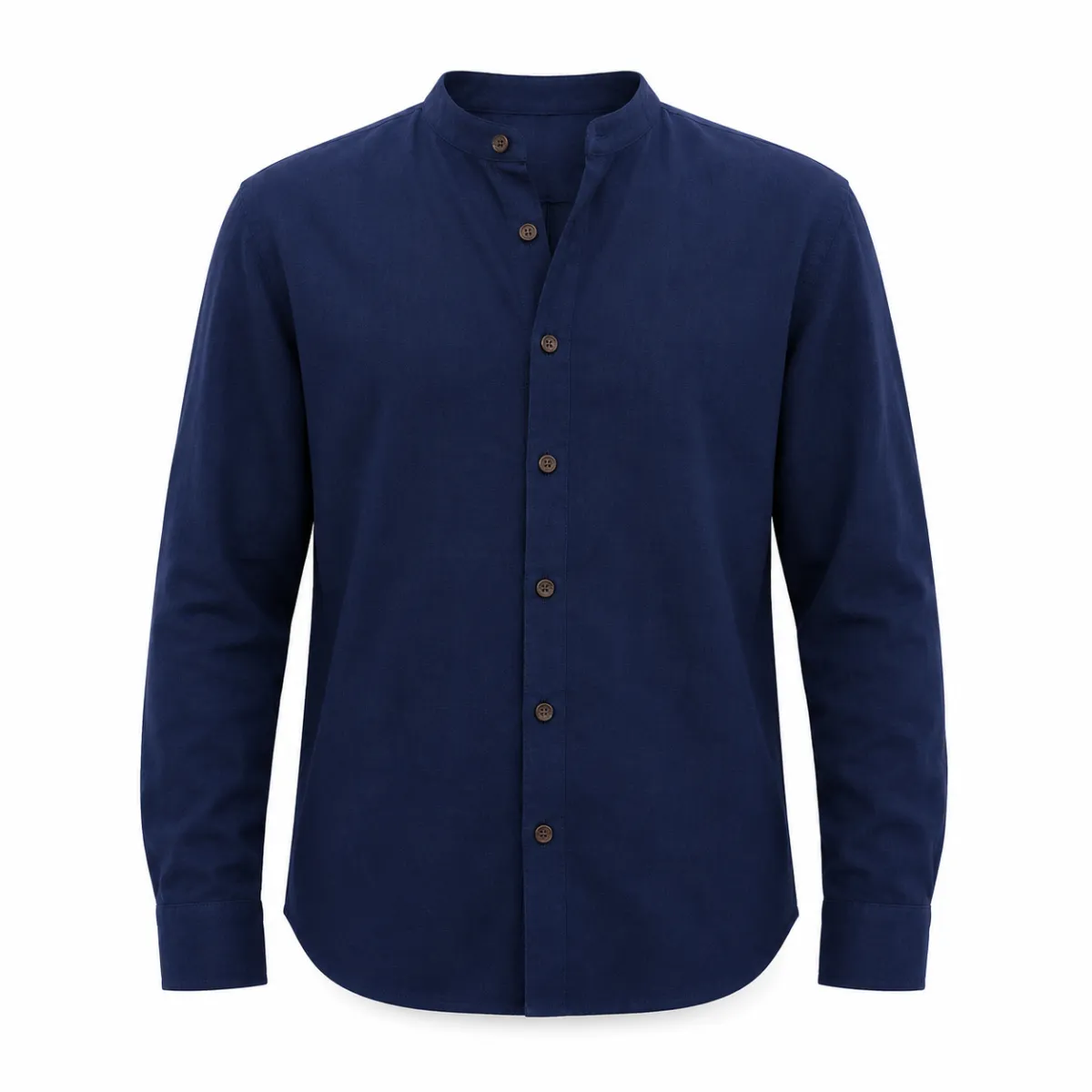 Men's Mandarin Collar Long Sleeve Shirts Blue - L